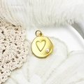 Golden heart pendant with small pearl on white feather and beige lace background - Heart Style (28*21.5mm)