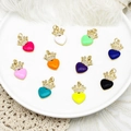 Colorful 18K gold plated heart crown pendants with enamel inlay for DIY jewelry - White