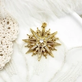 Detail showing a gold-plated hexagram star pendant with white zircon inlays on white feathers - Hexagram