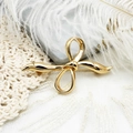 Elegant gold bow brooch with a polished mirror finish for women's luxury coats - Ribbon Bowknot 28.6*46.2mm