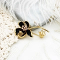 Elegant camellia pearl brooch with black enamel and gold accents on a lace backdrop - Black Flower (32.5*17mm)