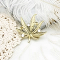 Elegant gold leaf brooch with white crystals and pearls for luxury coats and sweaters - Maple Leaf (39*38.7mm)
