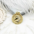 18K gold plated unicorn pendant with cubic zirconia and honeycomb texture on a white feather - Unicorn Medallion (4790032025947)