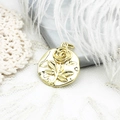 Micro-pave Little Prince rose pendant with 18K gold plating and elegant floral relief - Embossed Round Tag Style / Rose Round Coin