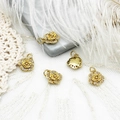 18K gold plated rose pendant with micro-pave zircons on marble and feather backdrop - Micro-Inlaid Rhinestone Style / Micro-set Rose Flower