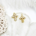 Colgante de cruz con circonitas microengastadas bañado en oro 18K para joyería DIY - Cruz de Circonita Redonda
