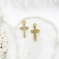 Macro di ciondolo a croce placcato oro 18K con zirconi micro-pave per creazione gioielli - Croce Molto Sottile Micro Intarsiata