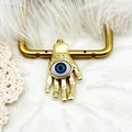 18K gold plated Hamsa hand pendant necklace with micro-paved evil eye and blue iris detail - Hamsa Eye