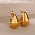 Close-up of chunky water drop earrings with polished 18k gold plating on stone base - Teardrop Heavy Metal Style (E5451)