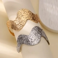Minimalist wide open hammered wave bangles in polished 18K gold and silver finishes - Big Wave Curve Style (B1730) / Gold