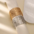 Minimalist wide open cuff bracelet set in 18K gold and silver with textured finish - Multi-layer Parallel Hollow Style (B1726) / Gold