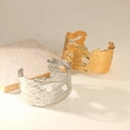 Hammered lava texture open cuff bracelets in polished gold and silver plated steel - Lava Texture Wave Edge Hollow Style (B1749) / Gold
