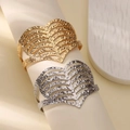 Wide open cuff bracelet in gold and silver finish with hollow heart pattern - Hollow Heart Shaped Style (B1740) / Gold