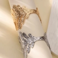 Minimalist wide open cuff bracelet in 18K gold and silver with hammer textured finish - Hollow Branched Leaf Style (B1741) / Platinum