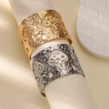 Wide open cuff bracelet in gold finish with hammered texture and mushroom cut-outs - Hollow Mushroom Pattern Style (B1743) / Gold