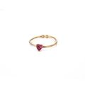 Adjustable golden ring featuring a red heart-shaped gemstone and cubic zirconia - October Heart Style (5759689592601) / Gold