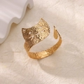 Minimalist wide open gold bracelet featuring a hollow cat head design and hammered texture - Hollow Cat Head Shaped Style (B1746G) / Gold