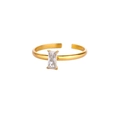Adjustable golden ring with rectangular transparent zircon heart-style center stone - Adjustable Open / April