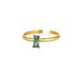 Golden stackable open heart ring with emerald green rectangular zircon stone - Adjustable Open / May