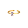 Adjustable gold plated ring with a rectangular lavender zirconia stone in 4-prong setting - Adjustable Open / June
