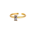 Golden stackable open ring with rectangular purple zircon gemstone and heart accents - Adjustable Open / September