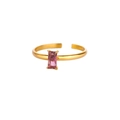 Pink rectangular zircon heart ring with adjustable gold-plated band for women - Adjustable Open / October