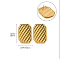 18k gold plated geometric earrings with wave texture, 33mm by 26mm rectangle studs - Rectangular 3D Wave Texture Style (E5394)