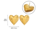 Golden 3D heart stud earrings with vertical ribbed texture and size dimensions - Ribbed Texture Heart Style (E5452)