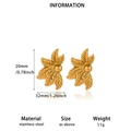 Golden leaf-shaped stainless steel earrings with textured veins for women - Radial Leaf Carved Style (E6327G)