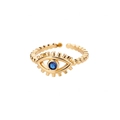 Golden Evil Eye open ring featuring a blue center stone and beaded texture band - Adjustable Open / Blue Gemstone Style (JZ3156G-1) / Gold Dark Blue Gem