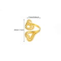 Macro detail of gold-plated double heart ring showing hammered texture and dimensions - Hammered Double Heart Style (G6107656)