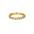 Bague ajustable mauvais œil dorée avec pierres bleues et cristaux de zircone clairs - Ouvert Réglable / Style Motif Œil Coloré Zircone (JZ8264G-1) / Or Multicolore