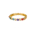 Bague ouverte Evil Eye dorée avec émail coloré et zircons étincelants - Ouvert Réglable / Style Mauvais Œil Émail Coloré (JZ8264G-4) / Or Multicolore