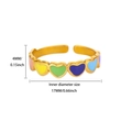 Colorful enamel heart open ring in gold stainless steel finish, 4mm width band - Rainbow Heart Style (G126309)