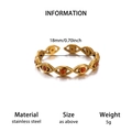 Détails de la bague œil en acier inoxydable doré avec dimensions et spécifications techniques - Ouvert Réglable / Style Pierre Rouge Orangé (JZ3) / Rouge Orangé Doré