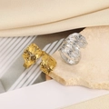 Minimalistischer offener Blattring in Gold und Silber mit natürlicher Struktur - Blattform (JZ7657)