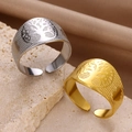 Gold and silver tree of life open rings with embossed patterns and textured bands - Tree of Life Relief Style (JZ6333) / Gold