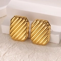 Detailed macro view of gold-plated geometric earrings with elegant diagonal striped texture - Gold Diagonal Striped Rounded Rectangle Earrings (G9055394)