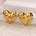 Chic gold-plated stainless steel heart earrings with radial textured vintage style - Gold Radial Texture Heart Earrings (G8315452)