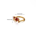 Detailed view of an open rose ring in gold with layered red petals and size markers - Gold Red Rose Style (G7188128)