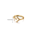 Golden V-shaped geometric ring with sparkling triangle zircon and dimension labels - Gold V-Shape Triangle Style (G7188163)