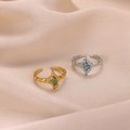 Vintage lava texture open rings with green and blue gemstones on beige silk fabric - Bohemian Rhombus Gemstone Style (JZ8114) / Gold