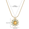 Detailed view of light blue enamel sunflower pendant with dimensions 18mm and gold chain - Blue Sunflower Style (G9137048-t)