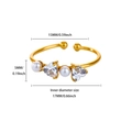 18K gold plated stainless steel open ring with heart zirconia and white pearls - Adjustable Open / Double Heart Pearl Clear Style (G127832G1-1)