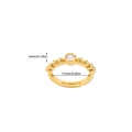 Adjustable 18K gold plated bow ring with zircon center and beaded band 17mm diameter - Adjustable Open / Beaded Bubble Texture Single Stone (JZ8346G)