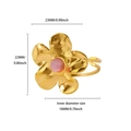 Gold-plated floral open ring featuring a pink gemstone and layered petal design details - Wavy Floral Pink Bead Stone Style (G128010)