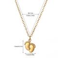 18k gold plated stainless steel necklace with twin feet pendant, 38+7cm length - Baby Feet Style (7539) / Gold