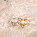 Elegant 18k gold and silver plated bow-shaped open rings with shimmering cubic zirconia - Bowknot Open Style (JZ8384) / Gold