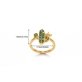 Golden cactus ring with green zircon crystals and 17mm inner diameter measurement - Adjustable Open / Green Cactus Style (JZ8265G)