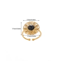 Gold plated open ring with hollow mandala pattern and black crackle bead, 17mm size - Adjustable Open / Black Mandala Flower (JZ7946G)